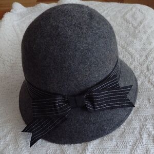 Jessica Simpson Charcoal Hat with Black Striped Bow